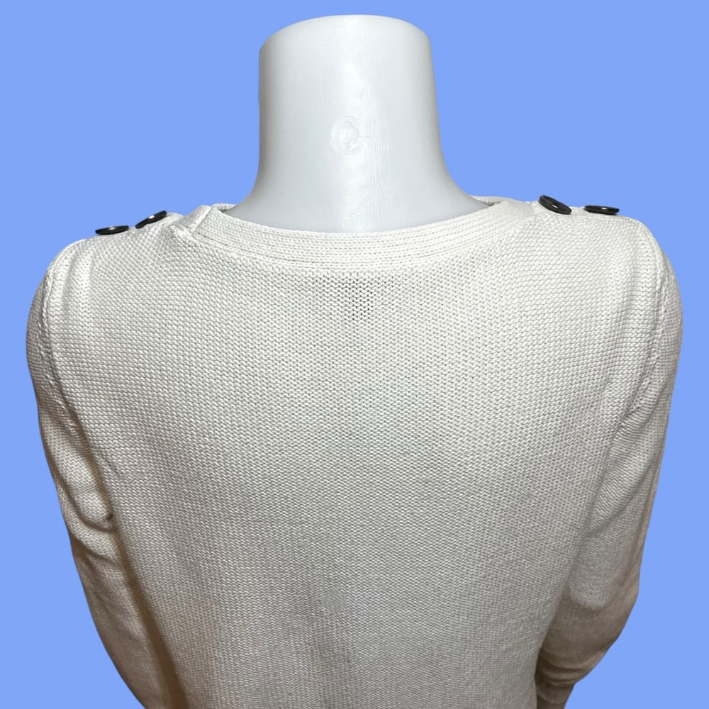 Women’s Talbots Anchor Cotton Sweater, Petite M, Off White - Picture 13 of 14